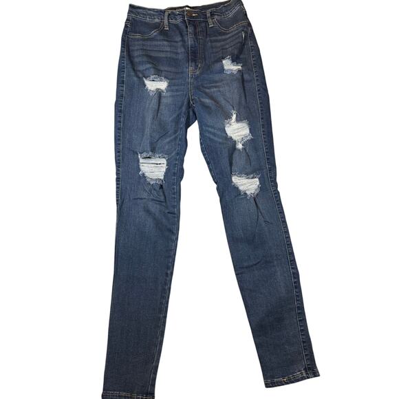 Jeans Fashion Nova Distressed Skinny Dark Wash Ripped Stretch High Rise Women 9 - Picture 1 of 7